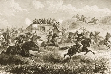 Transport der US-Post über die Sierra Nevada im Jahr 1860, aus 